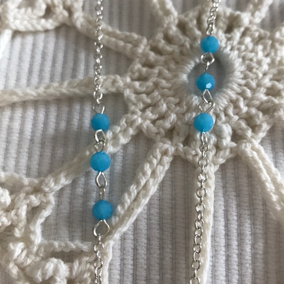 NEW DIRECTIONS ROSARY NECKLACE SILVER TONE BLUE BEADS - Picture 4 of 5